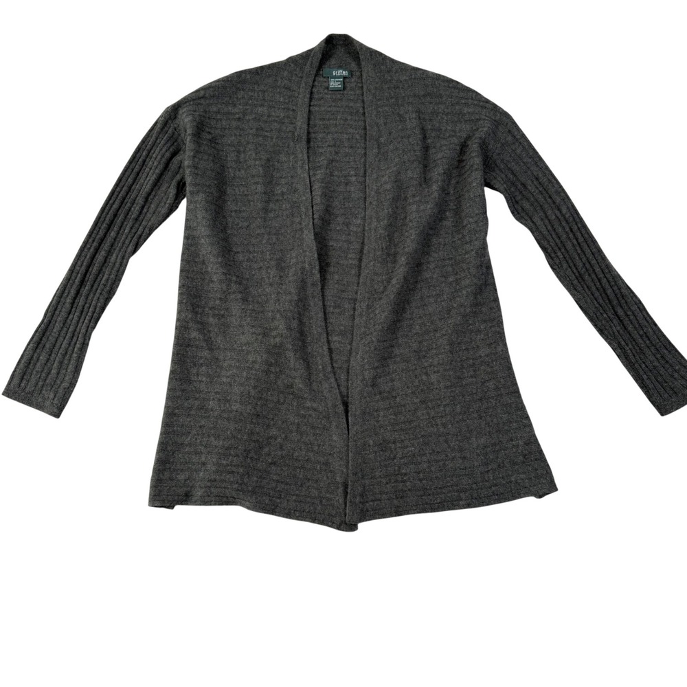 Griffen Cashmere Cardigan Sweater Womens Large Grey Open Front Ribbed Knit L